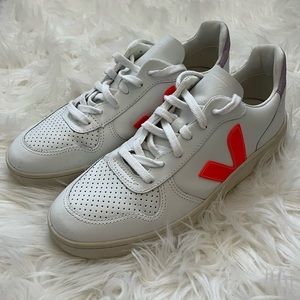 Veja x Madewell V-10 Sneakers. Women’s Size 9. Color way Lilac and Neon Orange.